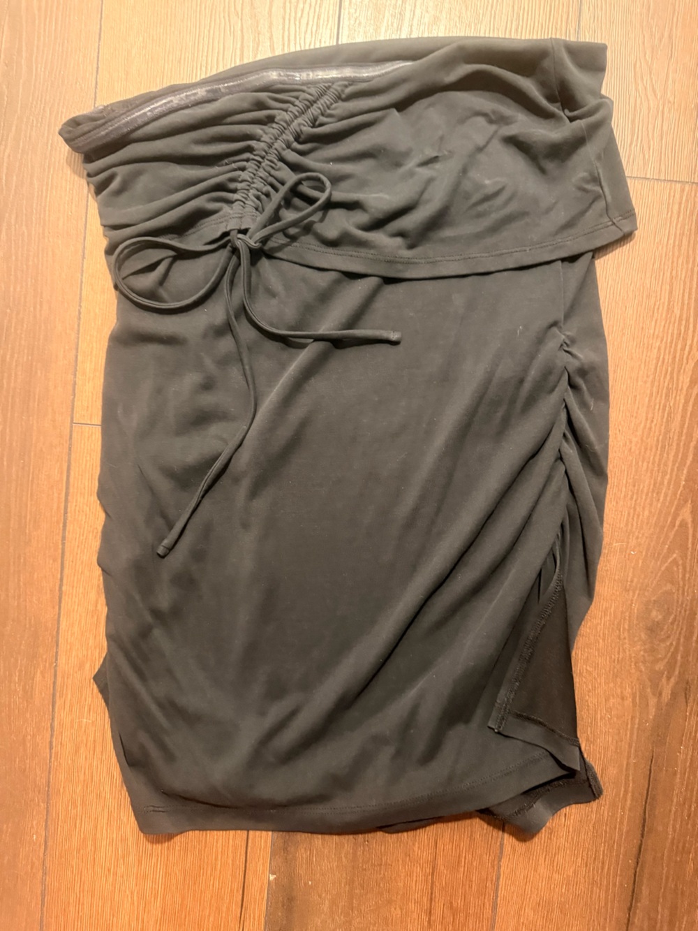 Anthropologie Black Ruched Drawstring Tube Top
